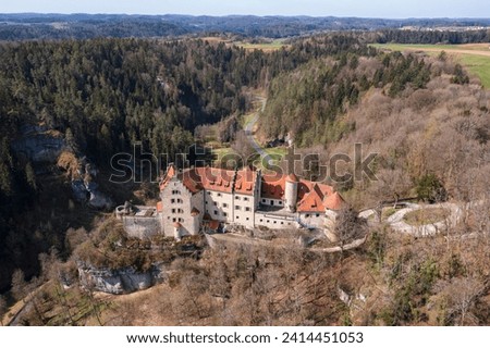 Aerial view of Rabenstein Castle near Ahorntal - Germany in Upper Franconia in early spring