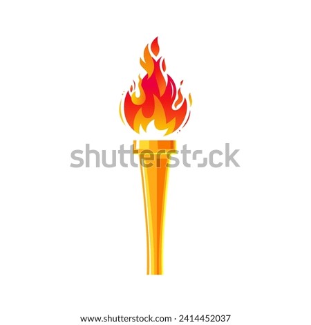 Modern torch with red and yellow flames. Blazing fire. The fiery torch of the champion's victory. Flame icon. Burning fire with sparks. Vector illustration on a white background.