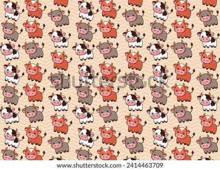 cow and bull couple illustration pattern, vector, for fabrics, children's background