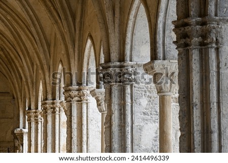 Cloister of the Church of St Trophime, Saint Trophime cathedral, Arles, Provence, France. Royalty-Free Stock Photo #2414496339