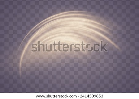 Glowing golden speed lines. Light shining effect. Movements of the light trail. On a transparent background.	