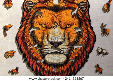 lion portrait, wild animal, colorful puzzle design, jigsaw puzzles.