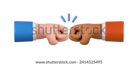 3d hands giving fist bump. Business concept of partnership, friendship, team power and cooperation gesture, teamwork spirit. 3d rendering. Vector illustration Royalty-Free Stock Photo #2414525495