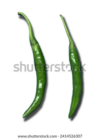 green chili pepper top view isolated on white background with clipping path
