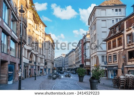 The street of the old town in Strasbourg, La Petite France, Strasbourg. Royalty-Free Stock Photo #2414529223