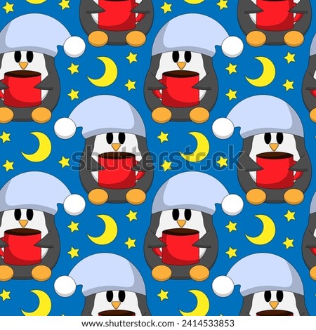 Seamless pattern with cute sleep Penguin