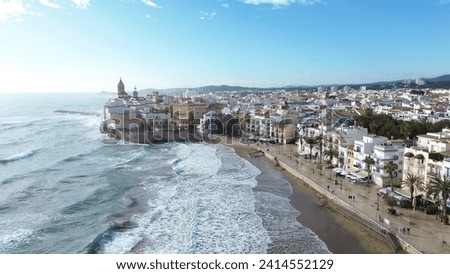 sitges, catalunia, spain, cloudy and windy day perfect ligth mediterranean water Royalty-Free Stock Photo #2414552129