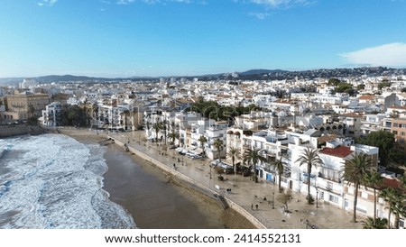 sitges, catalunia, spain, cloudy and windy day perfect ligth mediterranean water Royalty-Free Stock Photo #2414552131