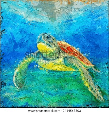 Big sea turtle oil painting on canvas