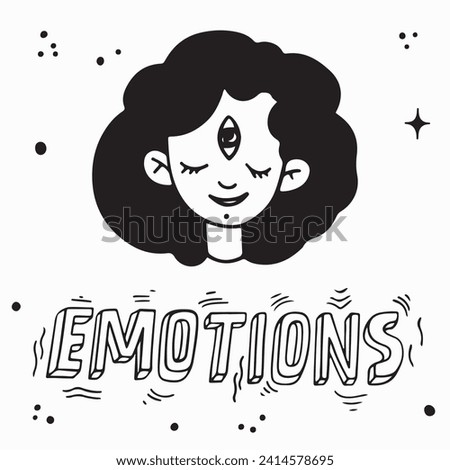 Doodle illustration of stylized portrait of meditating girl.Handdrawn illustration isolated on white bkgr.B and w design for psychology,poster,postcard,label,sticker,tshirt,web,print,stamp,tattoo,etc.