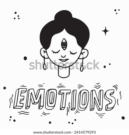 Doodle illustration of stylized portrait of meditating girl.Handdrawn illustration isolated on white bkgr.B and w design for psychology,poster,postcard,label,sticker,tshirt,web,print,stamp,tattoo,etc.