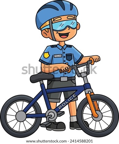 Police Officer with a Bike Cartoon Colored Clipart