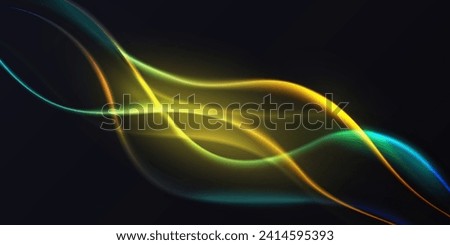 Gradient green neon color wave, abstract light effect illustration. Dynamic translucent soft gradient stream motion, wavy flow bright curve elements isolated on black background