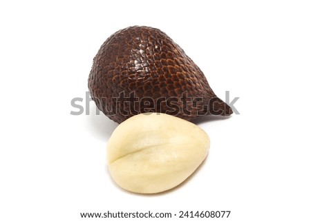 Peeled and whole fresh organic snake fruit delicious isolated on white background clipping path