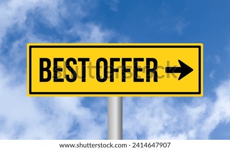 Best offer road sign on cloudy sky background