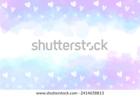 Pastel purple and blue splash watercolor heart valentine day border cute heart frame banner