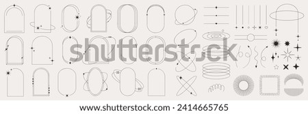 Set of geometric shapes in trendy 90s style. Black fashionable design with frame, glitter, heart, circle, star, lines. Royalty-Free Stock Photo #2414665765