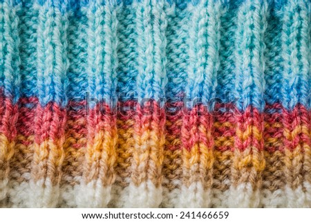 Handmade colorful woolen knitting texture background