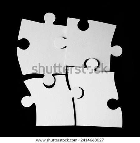 4 four black carton jigsaw puzzles isolated on white background. Double piece flat puzzle. Two section compare service banner.