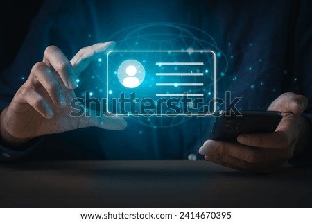 Businessman Holding Digital ID profile Card for Modern Business Authentication and Digital Security Privacy concept