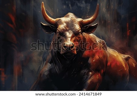 Stock Market Bull Oil Painting Royalty-Free Stock Photo #2414671849