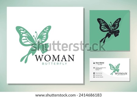Flying Butterfly Woman Silhouette logo design