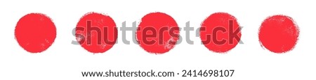 Set of vector red brush circles. Rough textured hand painted Japanese flag. Sponge stamp grungy red ink blobs, splashes. Abstract watercolor Japan flag illustration. Symbol of sun, calligraphy art Royalty-Free Stock Photo #2414698107