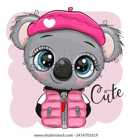 Cute Cartoon Koala in pink hat and jacket