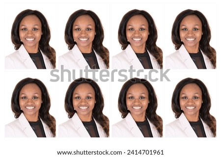 portrait of id brunette african american woman reaching standards of official passport photo or driving licence