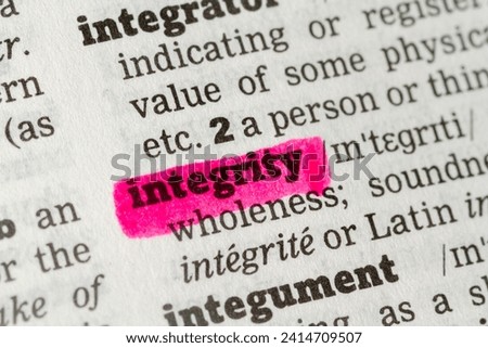 Integrity  Dictionary Definition highlighted in dictionary closeup