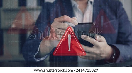 Emergency warning alert alarm on Smartphone, Data network protection, Virus alarm. Royalty-Free Stock Photo #2414713029