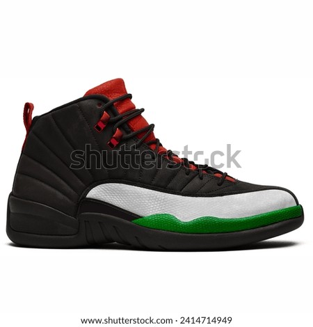 BLACK SHOES made by me, Palestinian flag concept, super rare fabric leather. Royalty-Free Stock Photo #2414714949