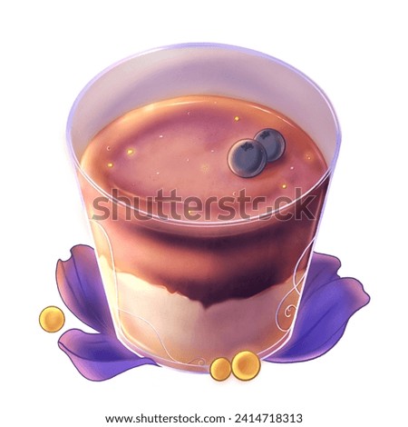 Watercolor Handdrawn Blueberry Pudding Cup