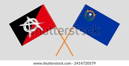Crossed flags of anarchy and The State of Nevada. Official colors. Correct proportion. Vector illustration
