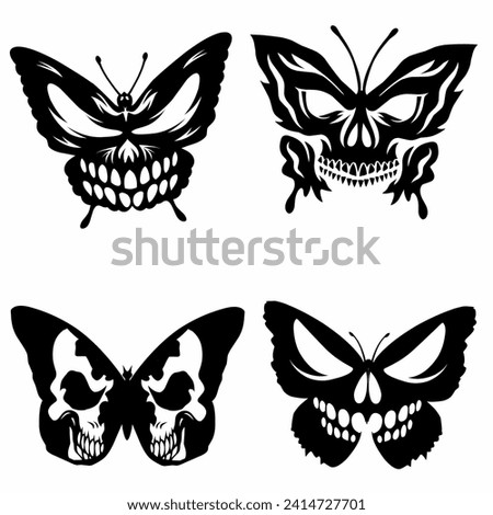 butterfly with skull. Collection of flying scary insects. Vector illustration of gothic mystical insects. Death's head hawk moth. Tattoo.