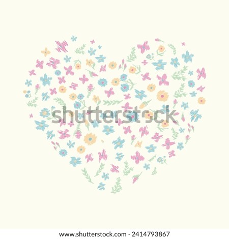 Heart shape hand drawn scribble floral clip art on isolated background