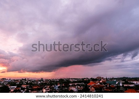 Orange Sky and Clouds Before Sunset Yogyakarta City Indonesia 
