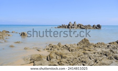 Charming Natural Views, Tropical Sea Beaches In Summer With Natural Rocks, On Tanjung Kalian, Indonesia