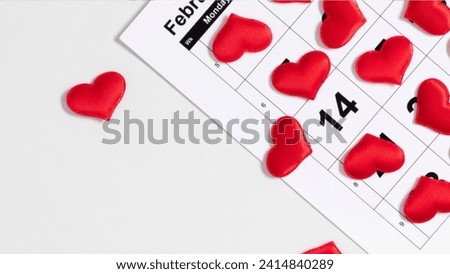 14 February wood calendar with red heart on top Valentine's Day card, Valentine's day February 14 mark on the calendar