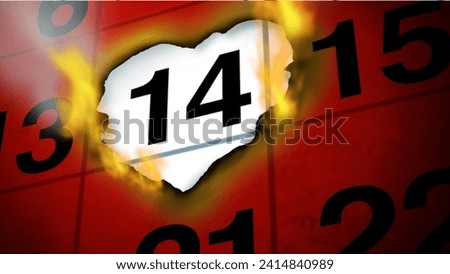 14 February wood calendar with red heart on top Valentine's Day card, Valentine's day February 14 mark on the calendar