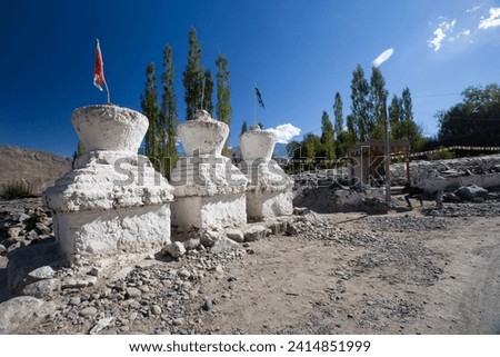 White chortens (stupas) in Ladakh, Jammu and Kashmir, India