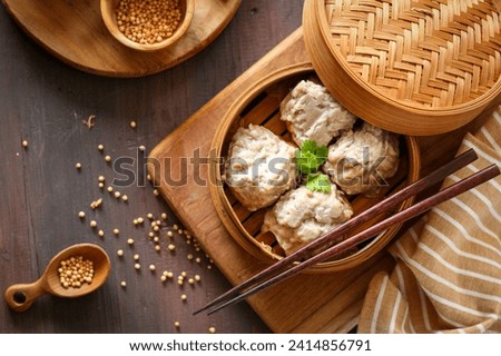 Baso tahu or Indonesian meatball with tofu. also called tahu baso. traditional street food made from meat, flour and tofu. perfect for recipe, article, catalogue, or any commercial purposes.