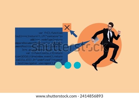 Collage picture of handsome professional experienced manager carrying hurrying work isolated on drawing background