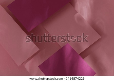 Set of pink floating blank card sheets with shadow on pink background. Minimalism business brand template, creative layout