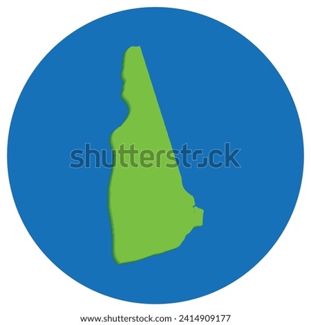 New Hampshire state map in globe shape green with blue round circle color. Map of the U.S. state of New Hampshire.