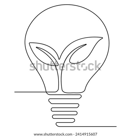 House with plug, plant and lightbulb continuous single line art drawing green energy outline concept
