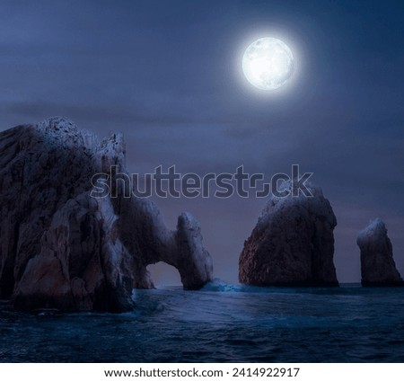 Moonlight on the mountain above the sea landscape Royalty-Free Stock Photo #2414922917