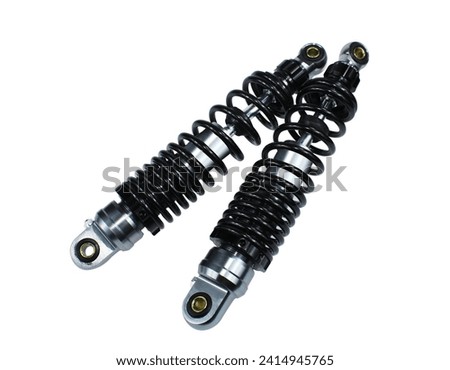 Shock absorber . Racing absorber chrome colour and Springs black colour isolate on white background. Royalty-Free Stock Photo #2414945765