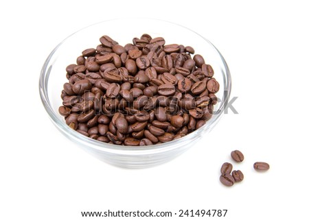 Coffee beans on bowl on white background