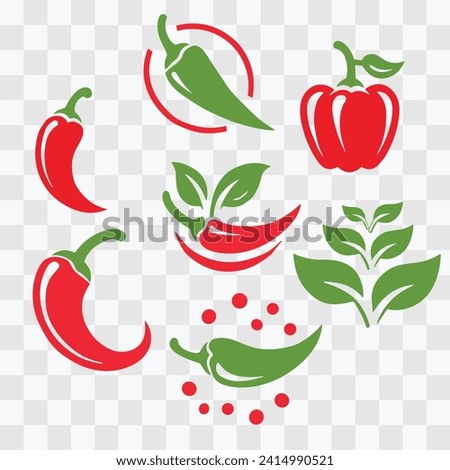 a set of green and red chili vector illustration, colorful chili icons  Royalty-Free Stock Photo #2414990521